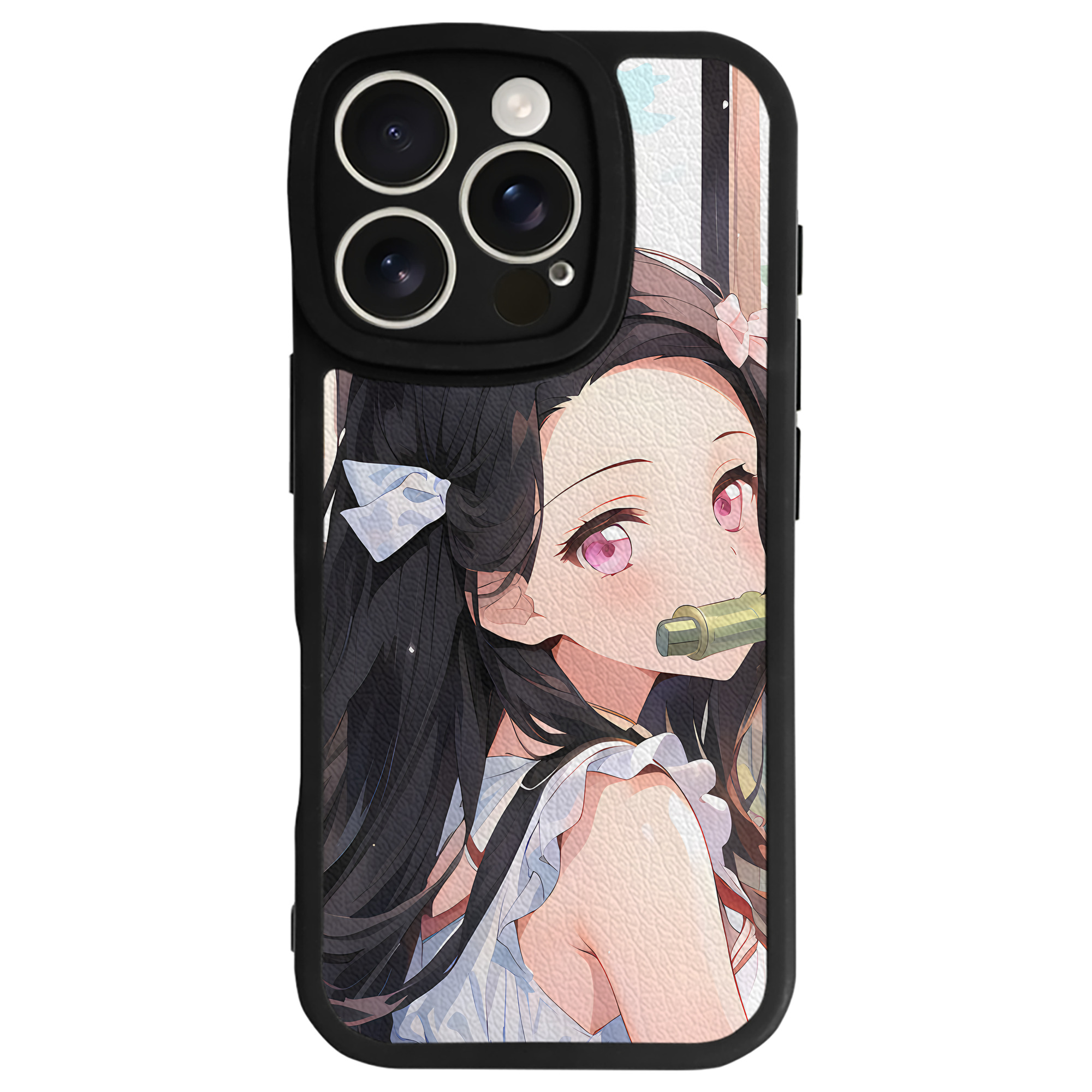 （画像用） 鬼滅の刃（きめつのやいば）竈門 禰󠄀豆子／かまど ねずこ Kamado Nezuko 【iPhone 16シリーズ対応】シリコンスマホケース（レザー調） 材質：シリコン